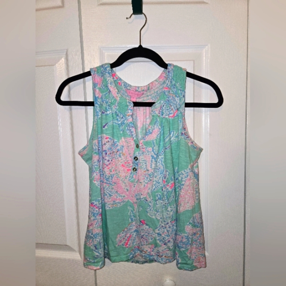 LILLY PULITZER Essie Tunic Tank Top Minty Fresh FanSea Print M Style# 97864